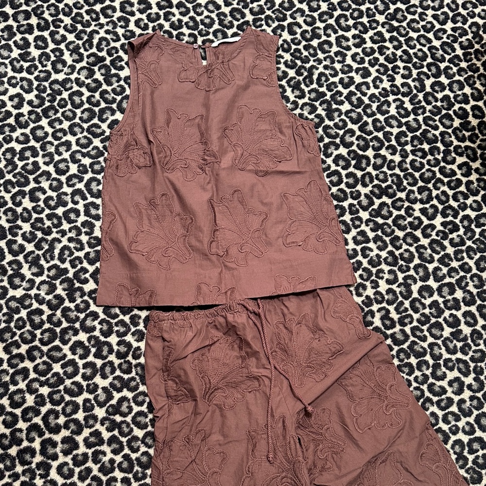 Zara Brown Embroidered Jumpsuit
